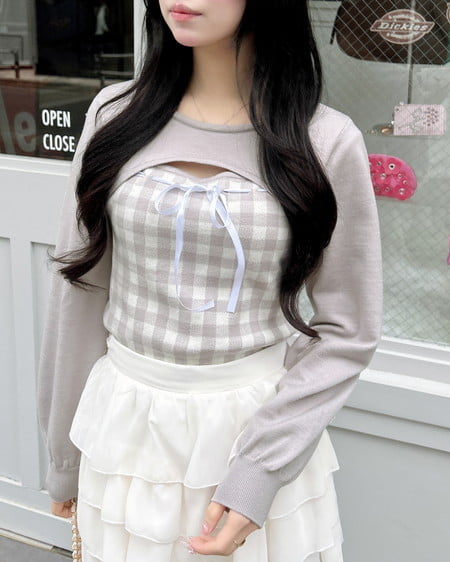 ボレロレイヤード風リボンギンガムチェックニット｜INGNI(イング) 公式