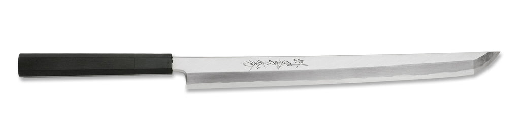 堺一文字光秀 白一鋼 紋鍛錬 黒檀柄 先丸蛸引包丁