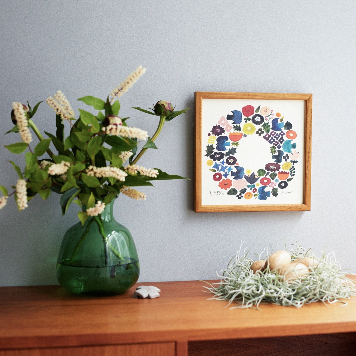 定番品】BIRDS' WORDS グラフィック リース 20 ナチュラルフレーム