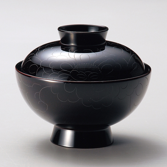 吸物椀 牡丹彫 溜 5客セット 漆塗り【製造中止】 漆器の井助