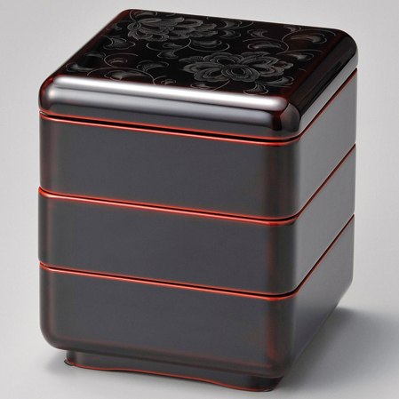 花彫り姫小重 溜 漆塗り 木製 12-14801 漆器の井助