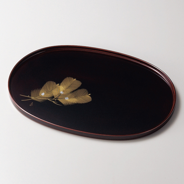 小判盆 沈金松 溜 木製 漆塗り 12-10004 漆器の井助