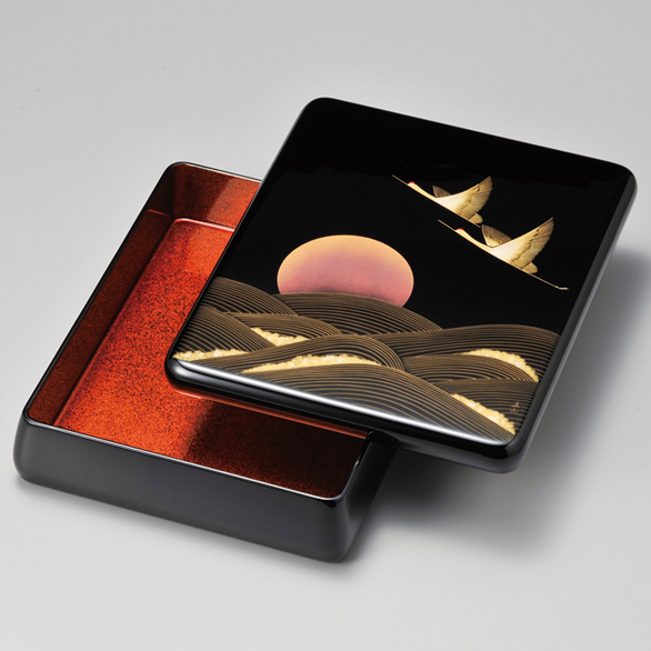 光琳文庫 夫婦日の出鶴 黒内梨地 漆塗り・木製 12-13105 漆器の井助