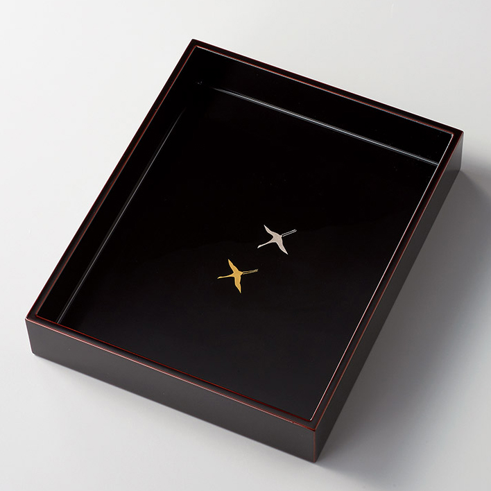 文庫 群鶴 溜 木製 漆塗り 12-13101 漆器の井助