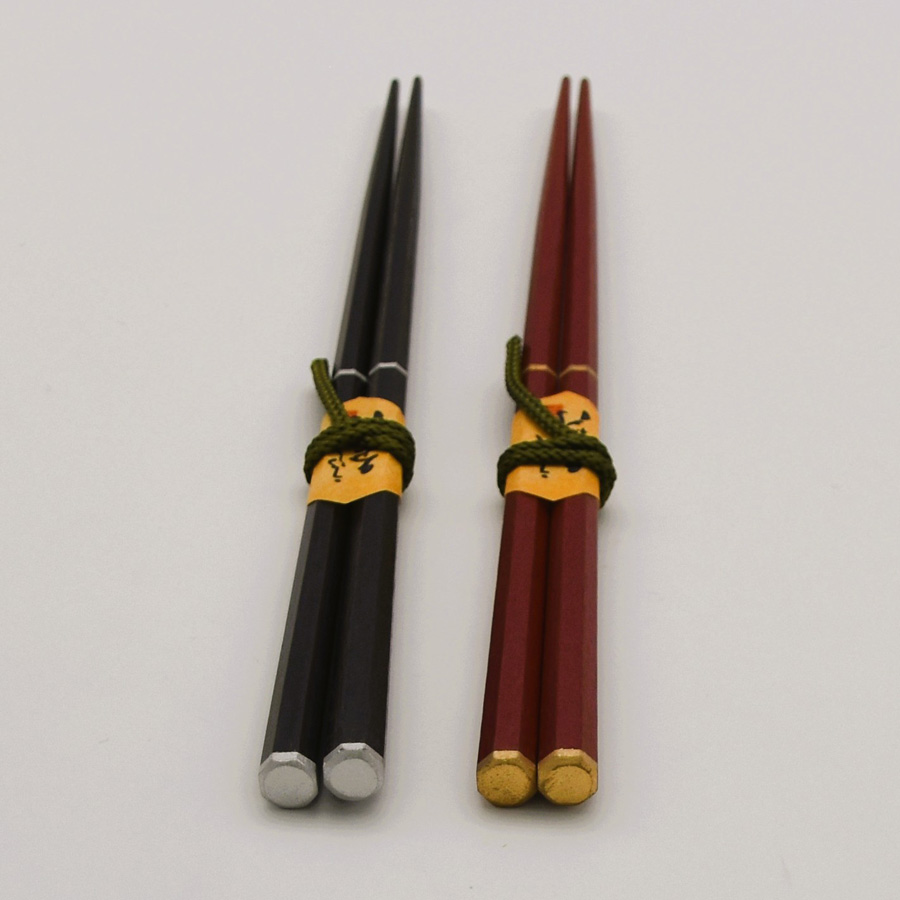 八角箸 天金 朱/黒 【メール便可】 木製 漆塗り 【製造中止・在庫限り