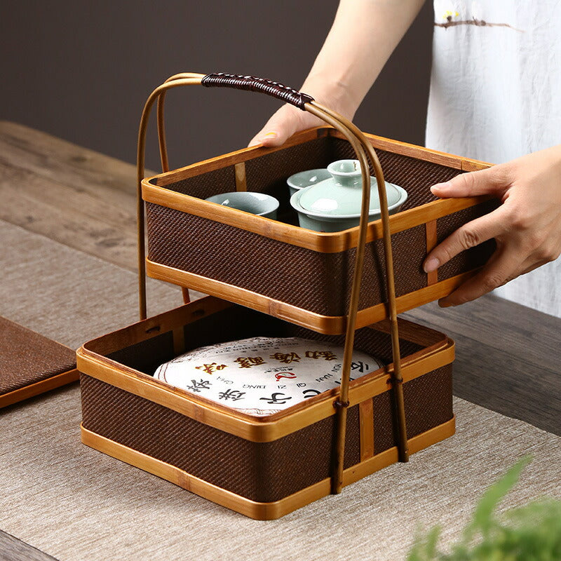 凛とした佇まいが美しいかご 竹 かご ハンドル付き 一段 二段 三段