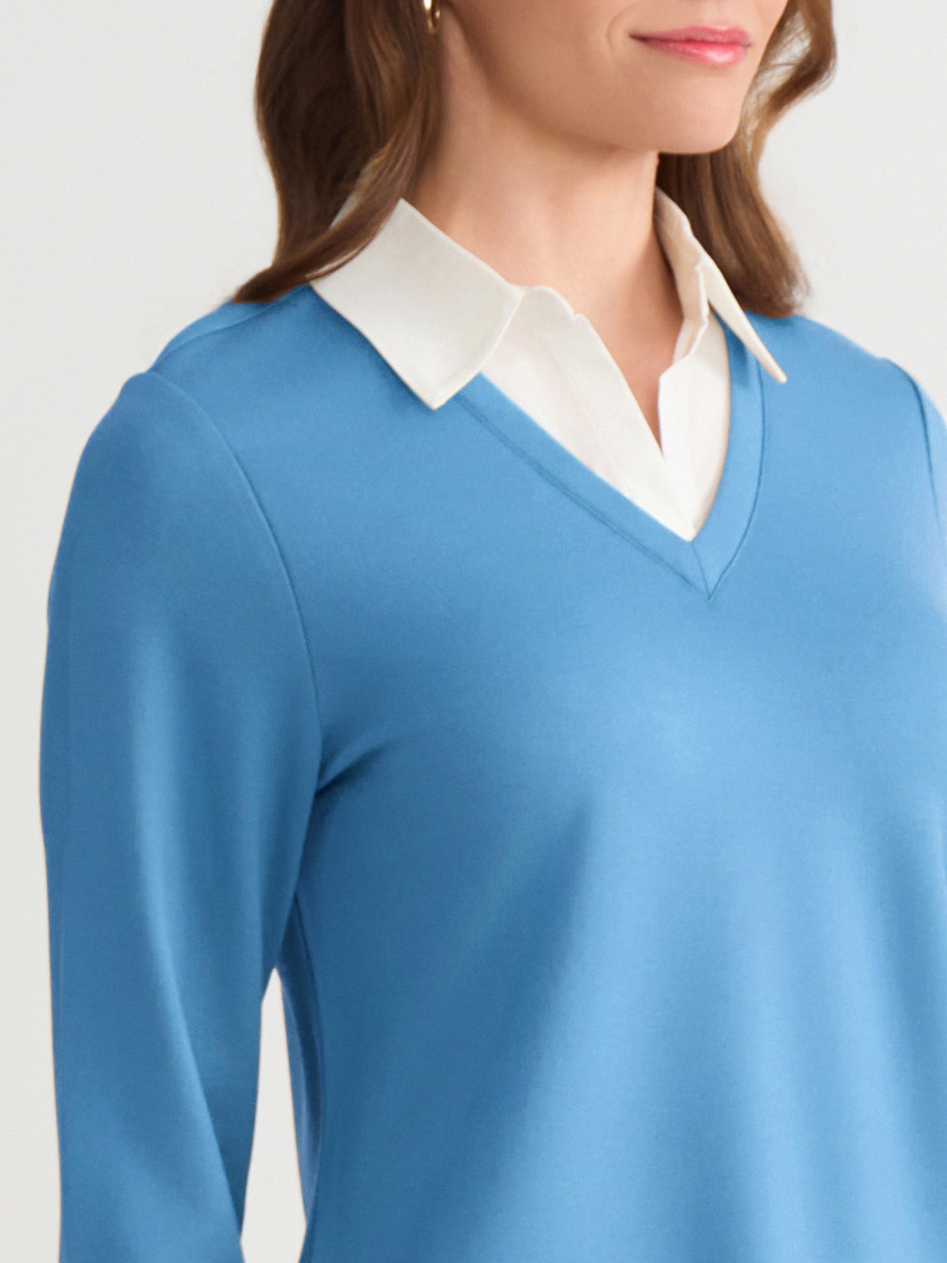 V-Neck Twofer, Serenity Knit Poplin