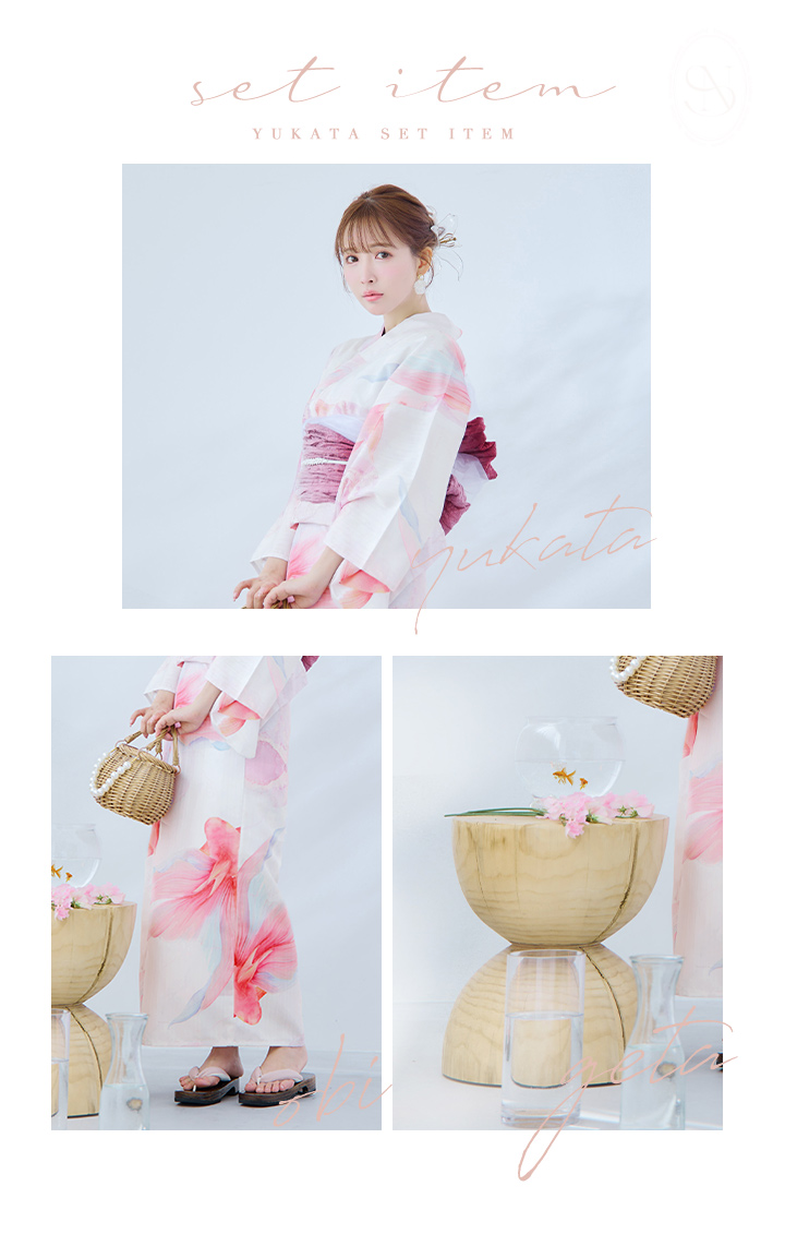 即日発送】ニュアンスピンク金魚浴衣 【浴衣3点セット 浴衣/帯/下駄