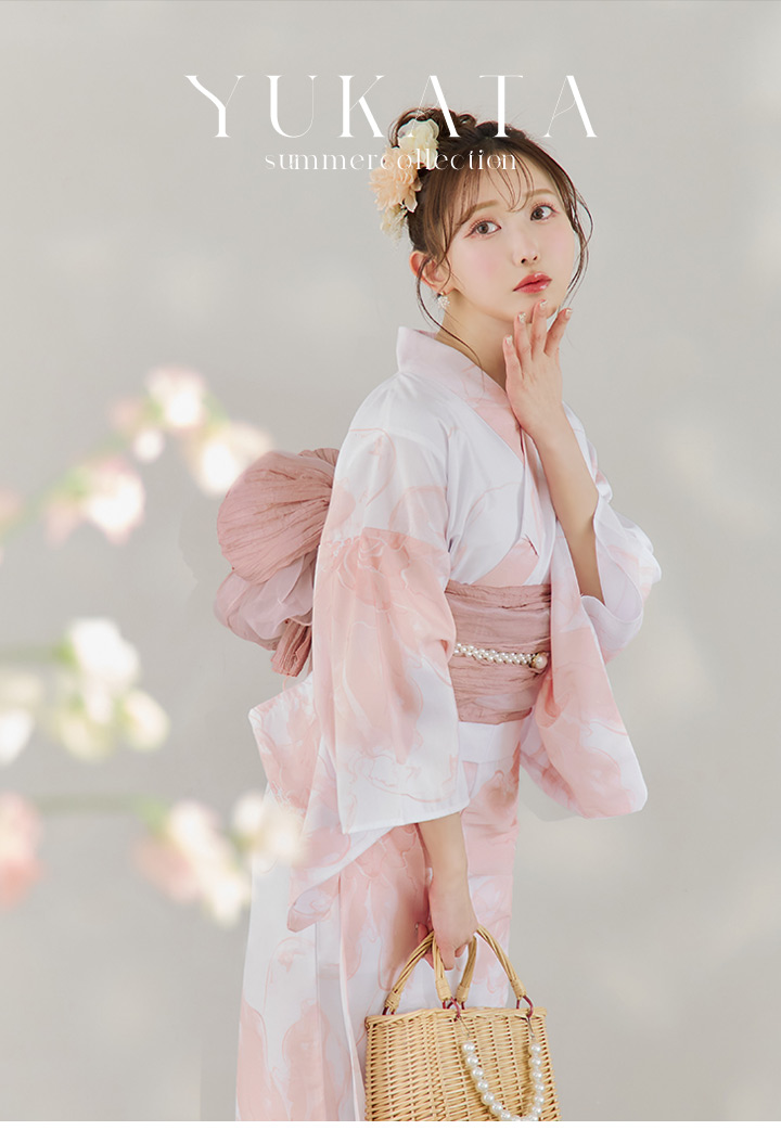 即日発送】ニュアンスピンクフラワー浴衣 【浴衣3点セット 浴衣/帯