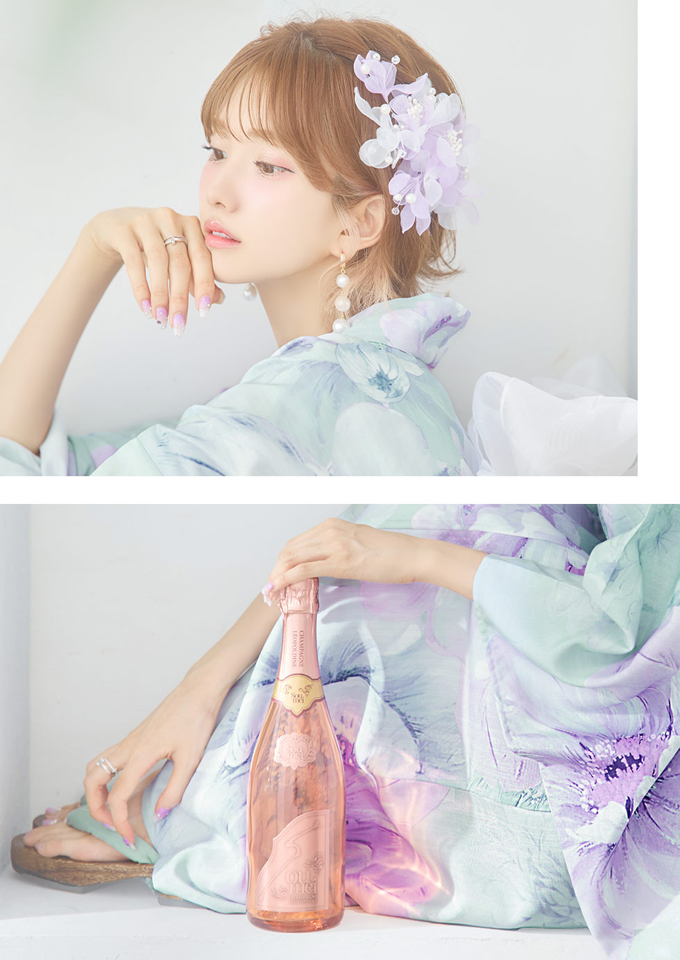 即日発送】ニュアンスフラワーミント牡丹浴衣 【浴衣3点セット 浴衣