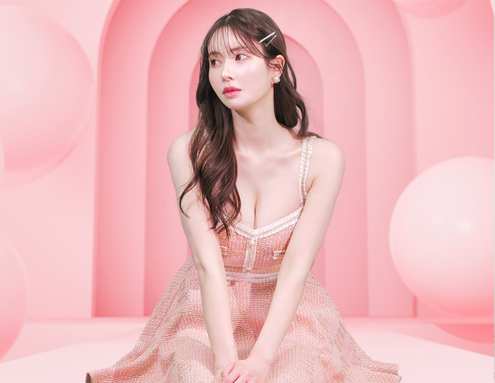 JENNNY】フレアキャミソールドレス/ツイード/レース/谷間見せ/背中見せ