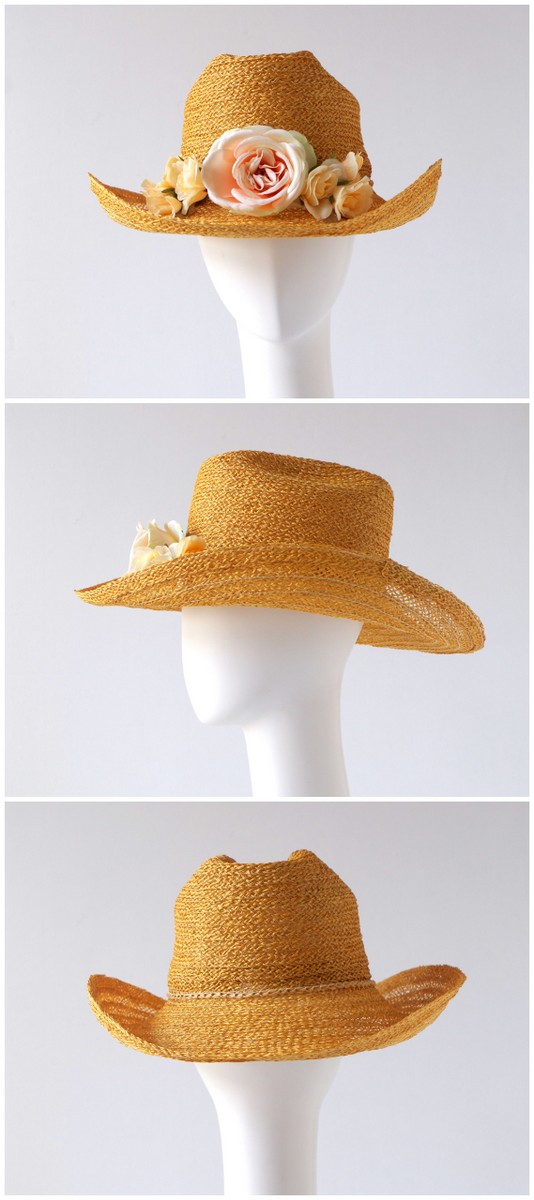 grevi 中折れ】ストローハット バラ フラワー グレヴィの麦わら帽子