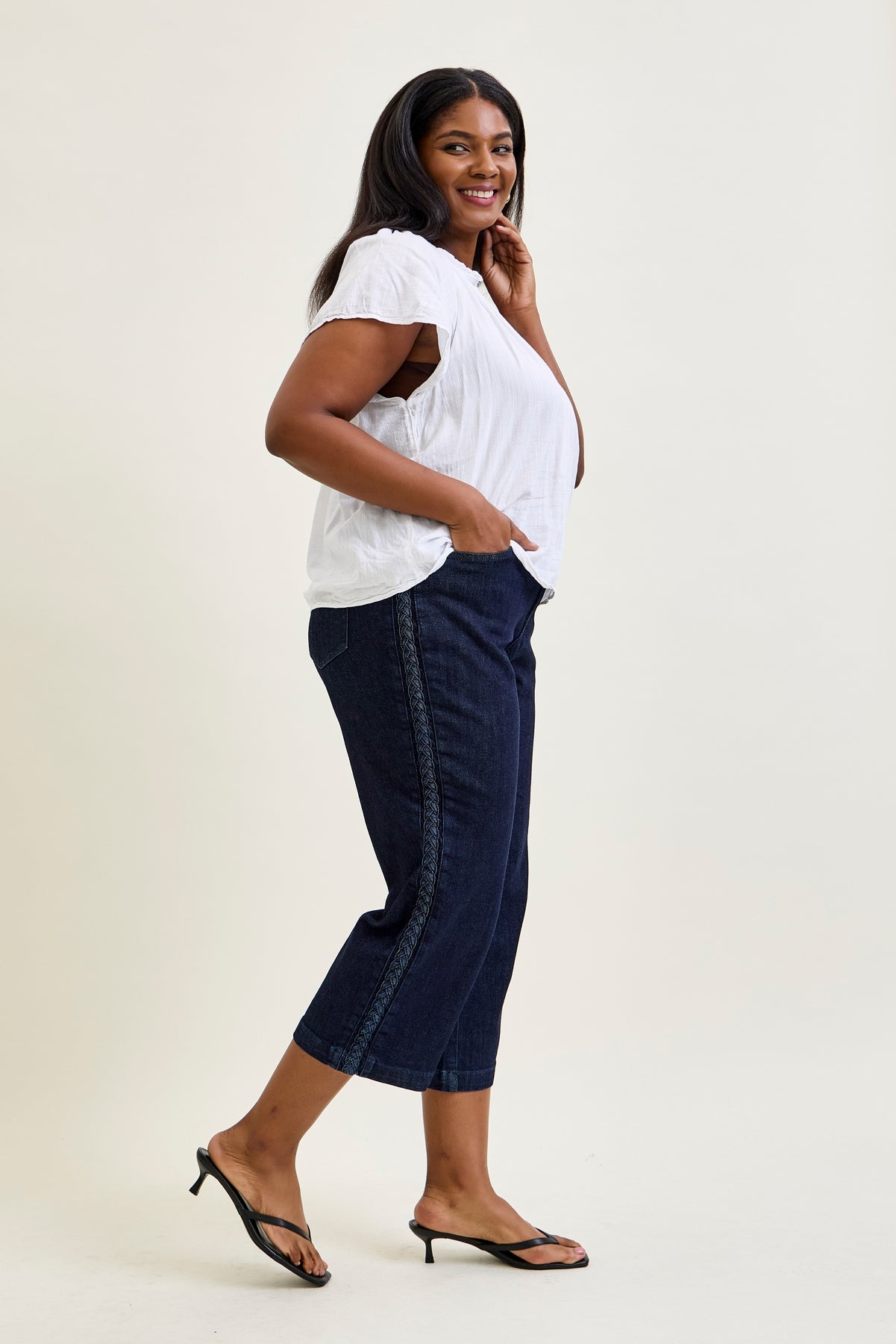 Diana High Rise Side Seam Braid Cropped Wide Leg Jeans - PLUS