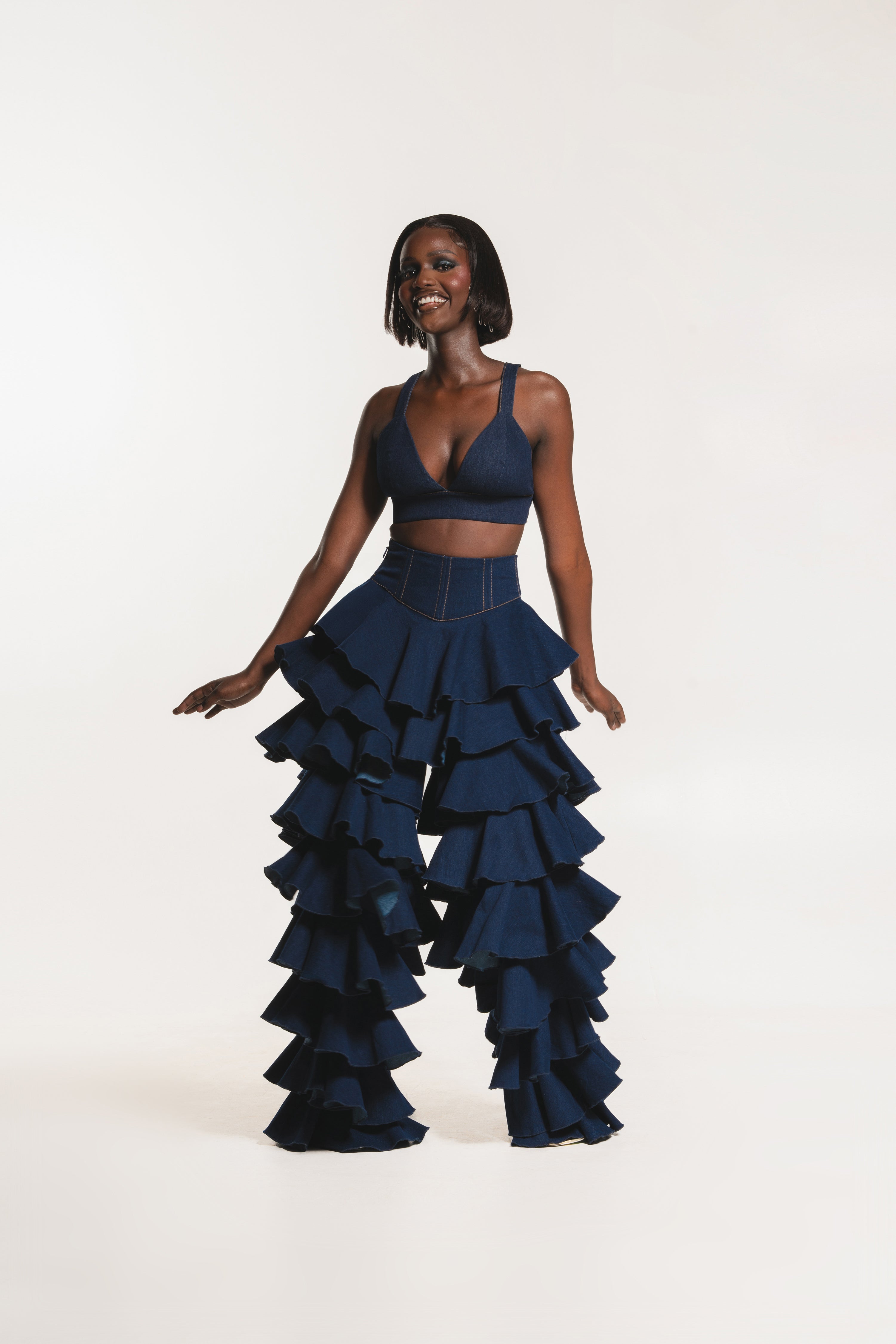 Denim DARIA Ruffle Pants – OFUURE