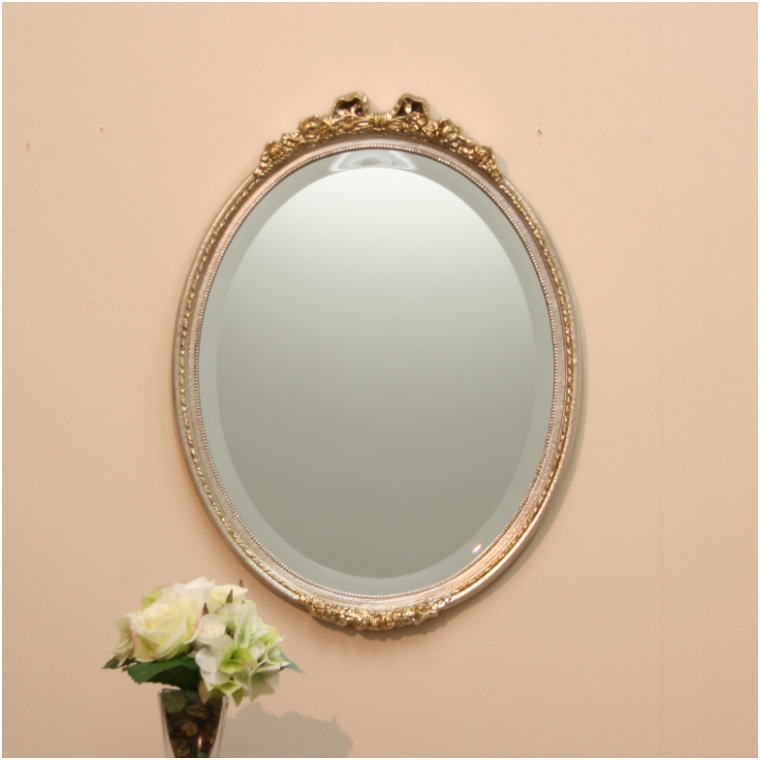 イタリア直輸入 かわいい木製オーバルウォールミラー アンティーク