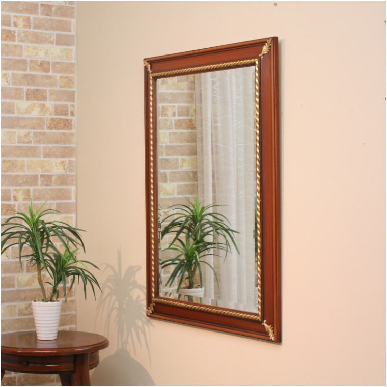 イタリア直輸入 アンティークブラウン仕上げ 84cm×64cm ウォールミラー