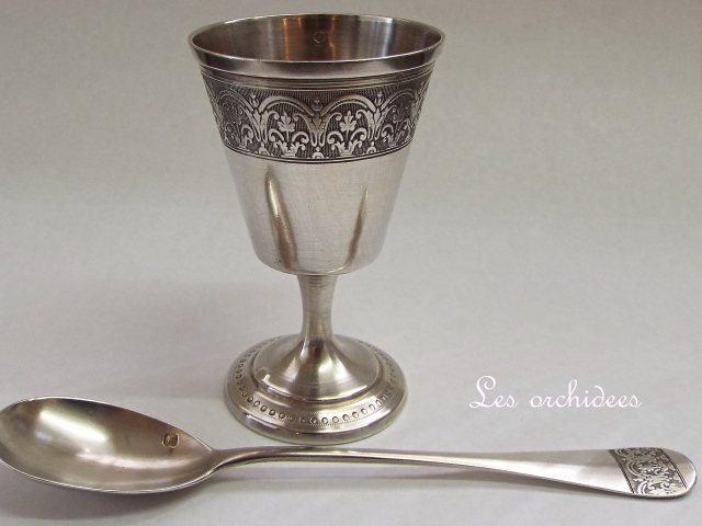 フランス アンティーク 純銀 エッグカップ＆スプーン PIERRE GAVARD