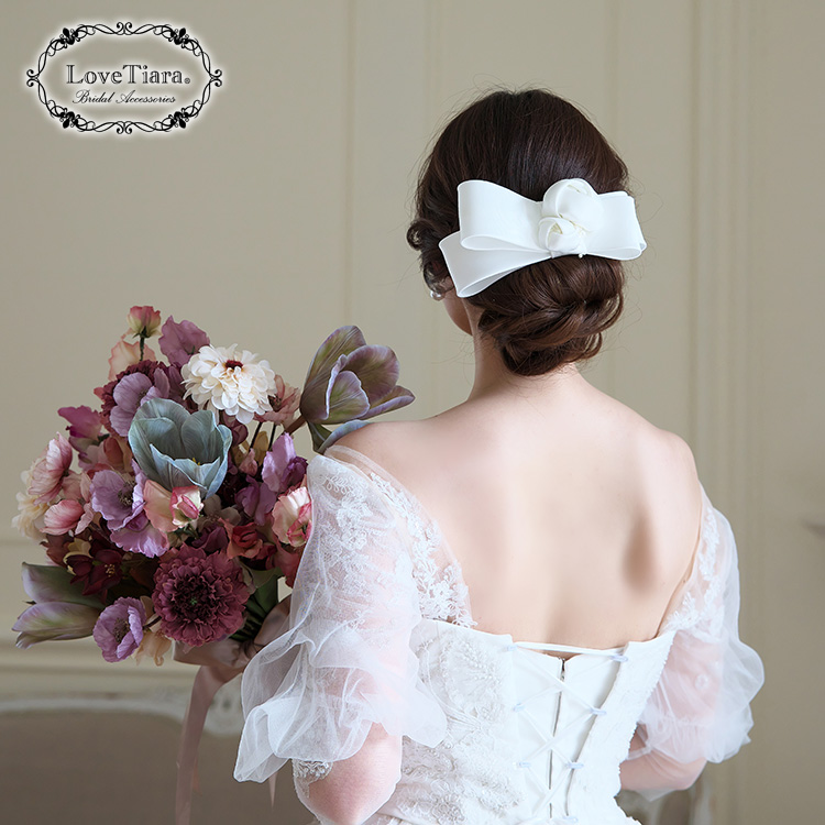 リボンヘッドドレス【ローズ】 通信販売ブライダルウェディング通販 髪飾り