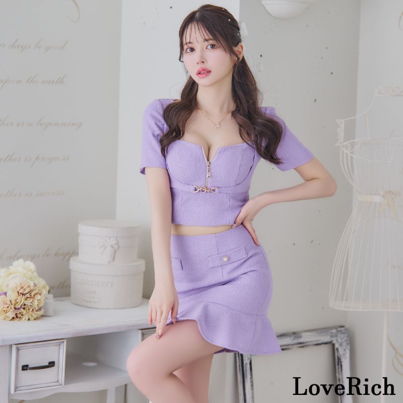 SMサイズ/4カラー】ツイード セットアップ ジップ 袖あり 背中隠し