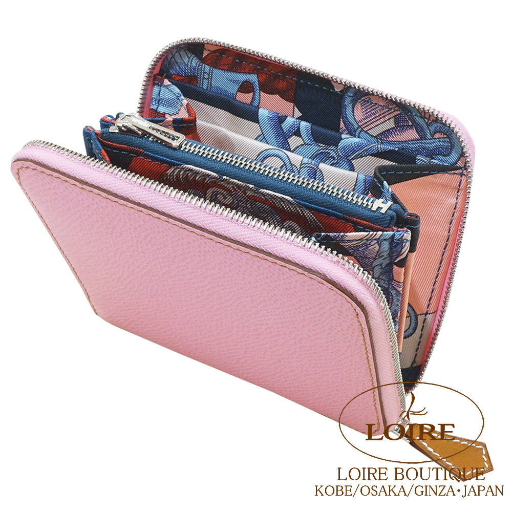 【最高級美品】エルメス アザップコンパクト シルクイン ピンク エプソン □R刻 エルメス<br>アザップ シルクイン コンパクト<br>ピンク×コルヴェール