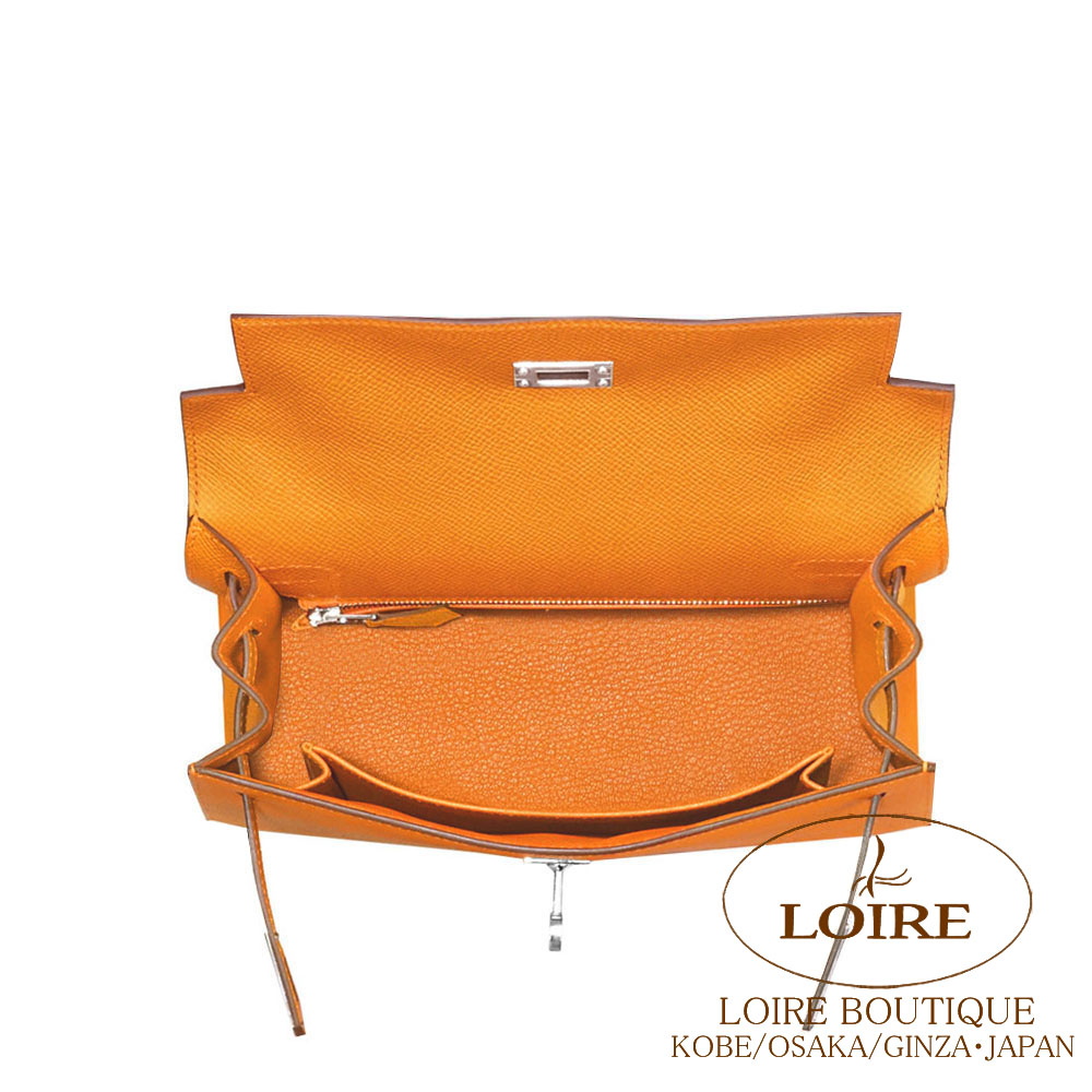 HERMES オレンジ box ケリー　バーキン　34.5✖️34.5✖️14 エルメス ケリーミニ/外縫い オレンジ ヴォーエプソン シルバー金具