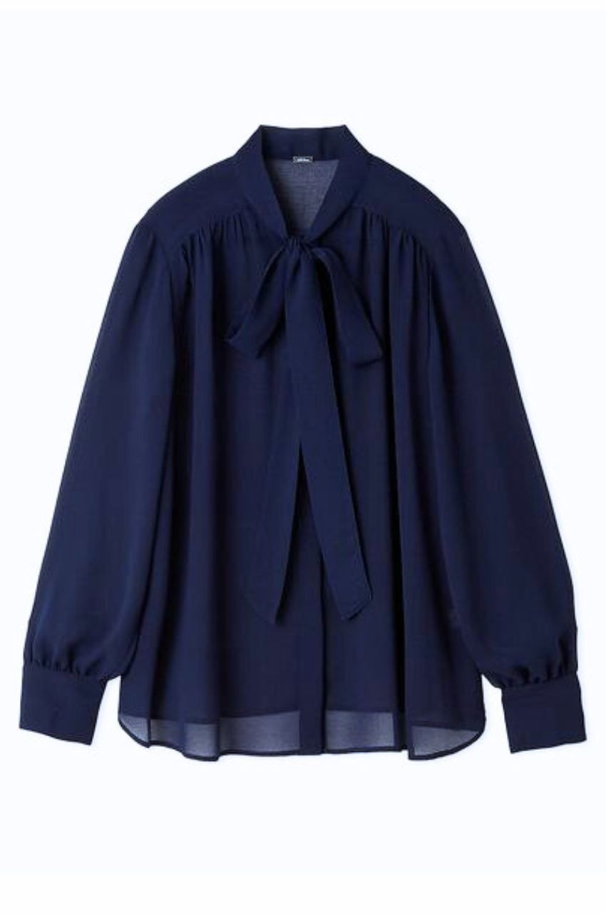 Mila Owen - 比翼あきジョーゼットボウタイブラウス (ネイビー