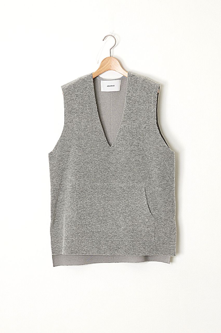 ADAWAS - ダブルフェイスニットベスト (グレー) ウール / Vネック