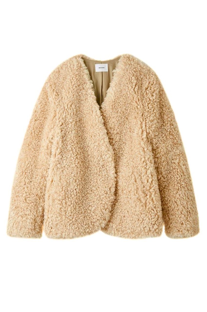 MIESROHE - ノーカラーファージャケット(ライトベージュ)ポリエステル