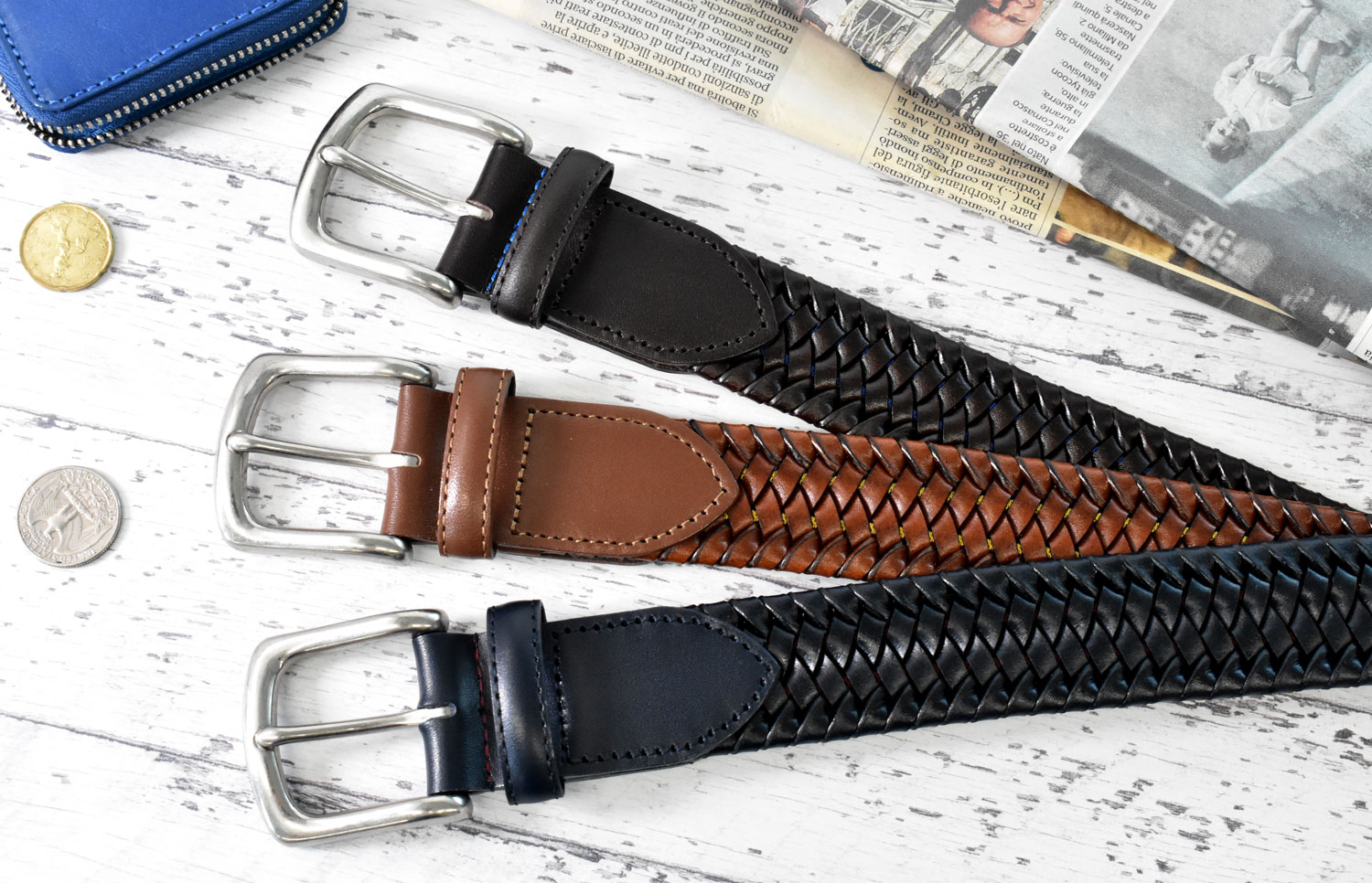 イタリアンレザーストレッチメッシュ メンズベルト「プレリーギンザ