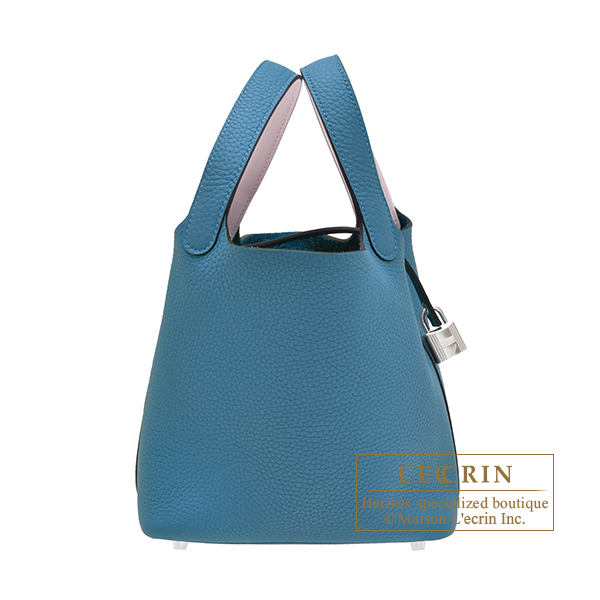 Hermes Picotin Lock Eclat bag 18/PM New blue jean/ Mauve pale