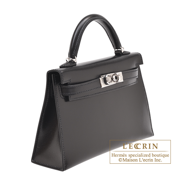 エルメス ケリーミニ/外縫い ブラック ボックスカーフ シルバー金具