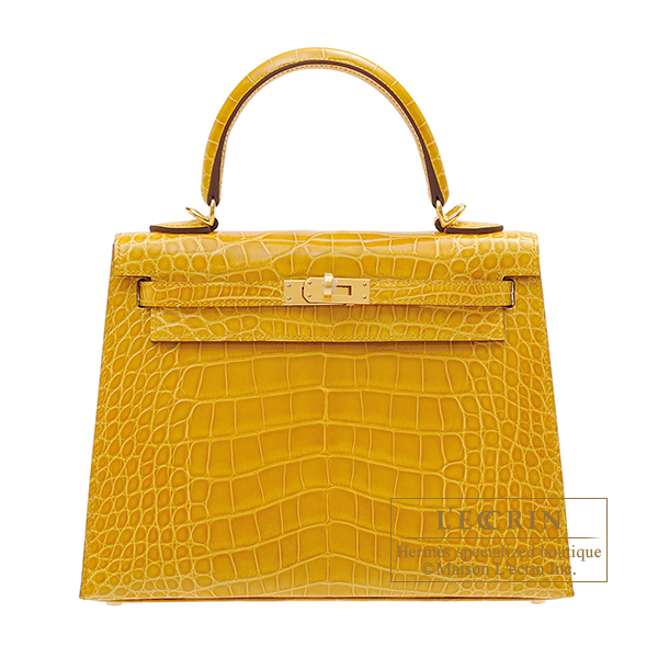 エルメス ケリー25/外縫い ジョーヌアンブル クロコダイル