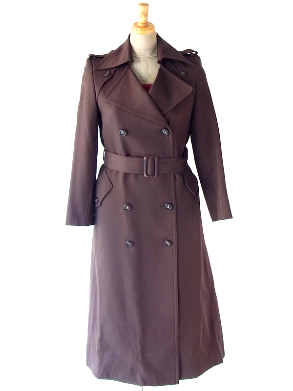 送料無料】ダークブラウン X 共布ベルト付き トレンチコート 24NS002