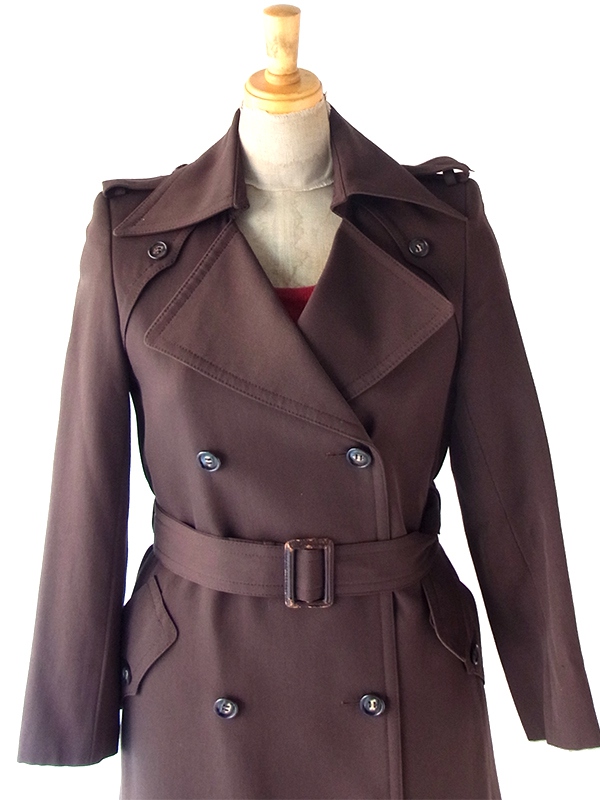 送料無料】ダークブラウン X 共布ベルト付き トレンチコート 24NS002