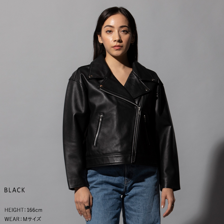 LIUGOO 本革 オーバーサイズダブルライダース レディース リューグー