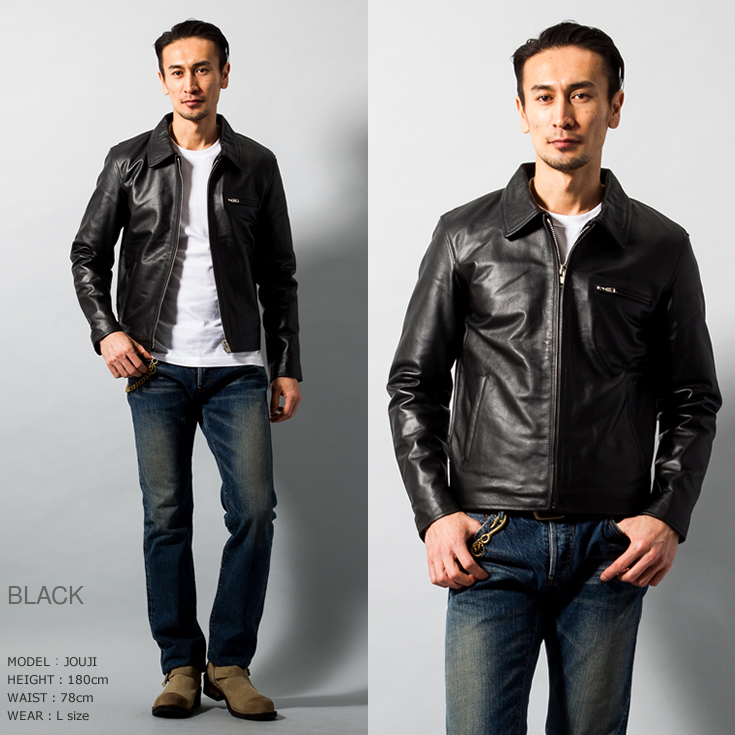 Horn Works 本革 襟付きシングルライダースジャケット メンズ ホーン