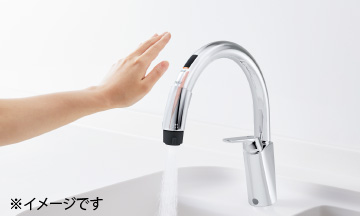 取付工事付 キッチン用 タッチレス水栓 乾電池式ナビッシュ シンプル