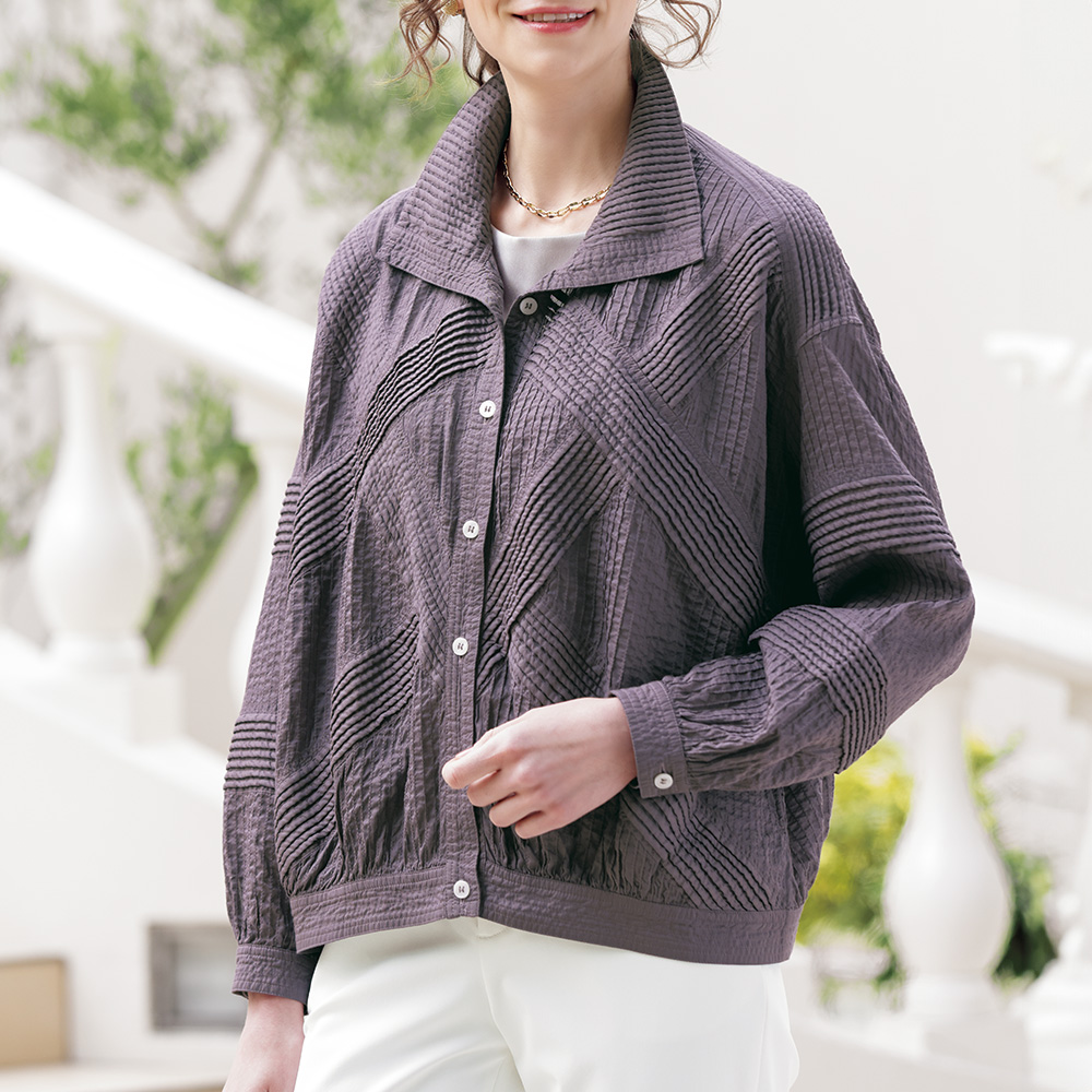 ヤッコマリカルド コットンボイルブティ使い格子ピンタックジャケット