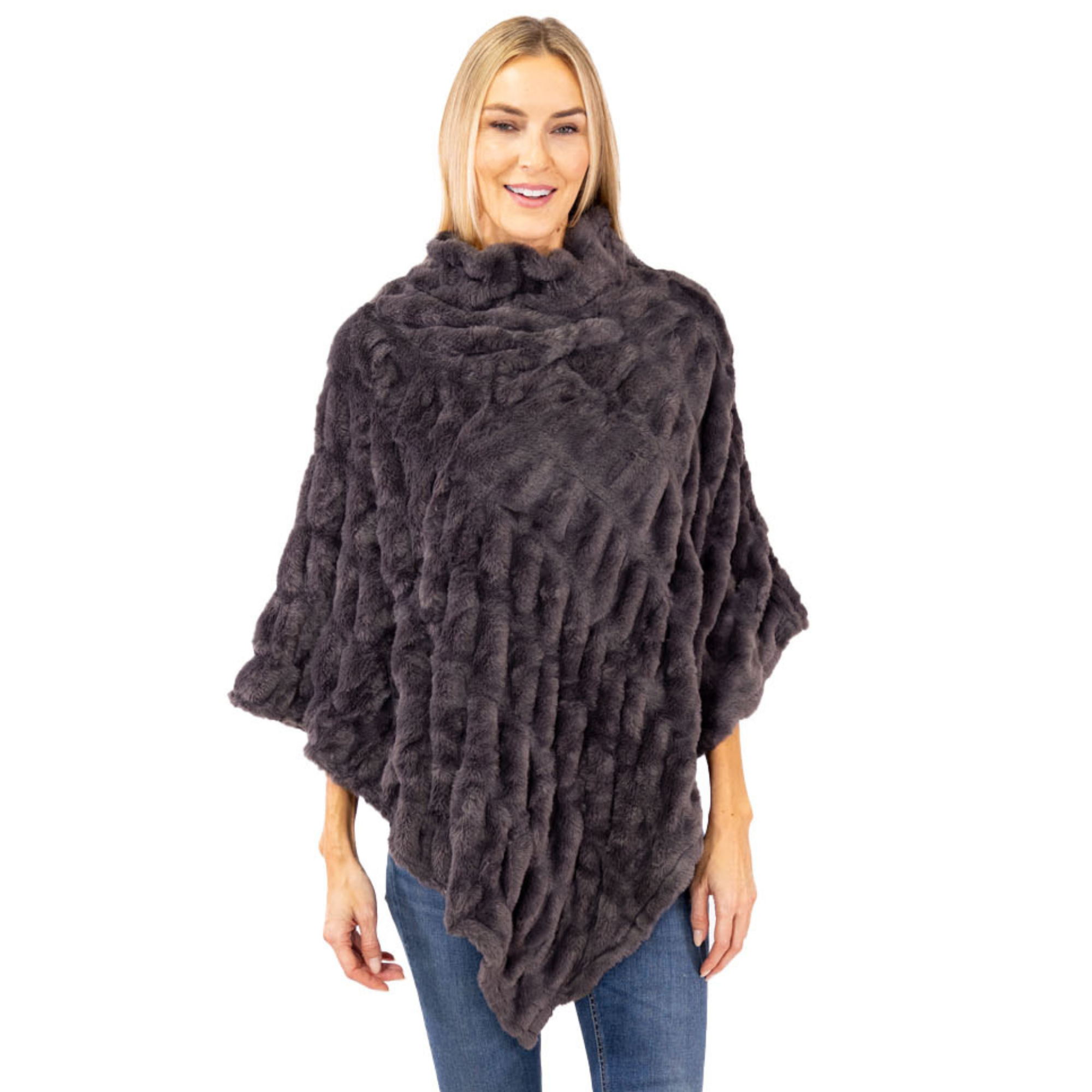 Plush Faux Fur Charcoal Cozy Coat Poncho – Linda Anderson