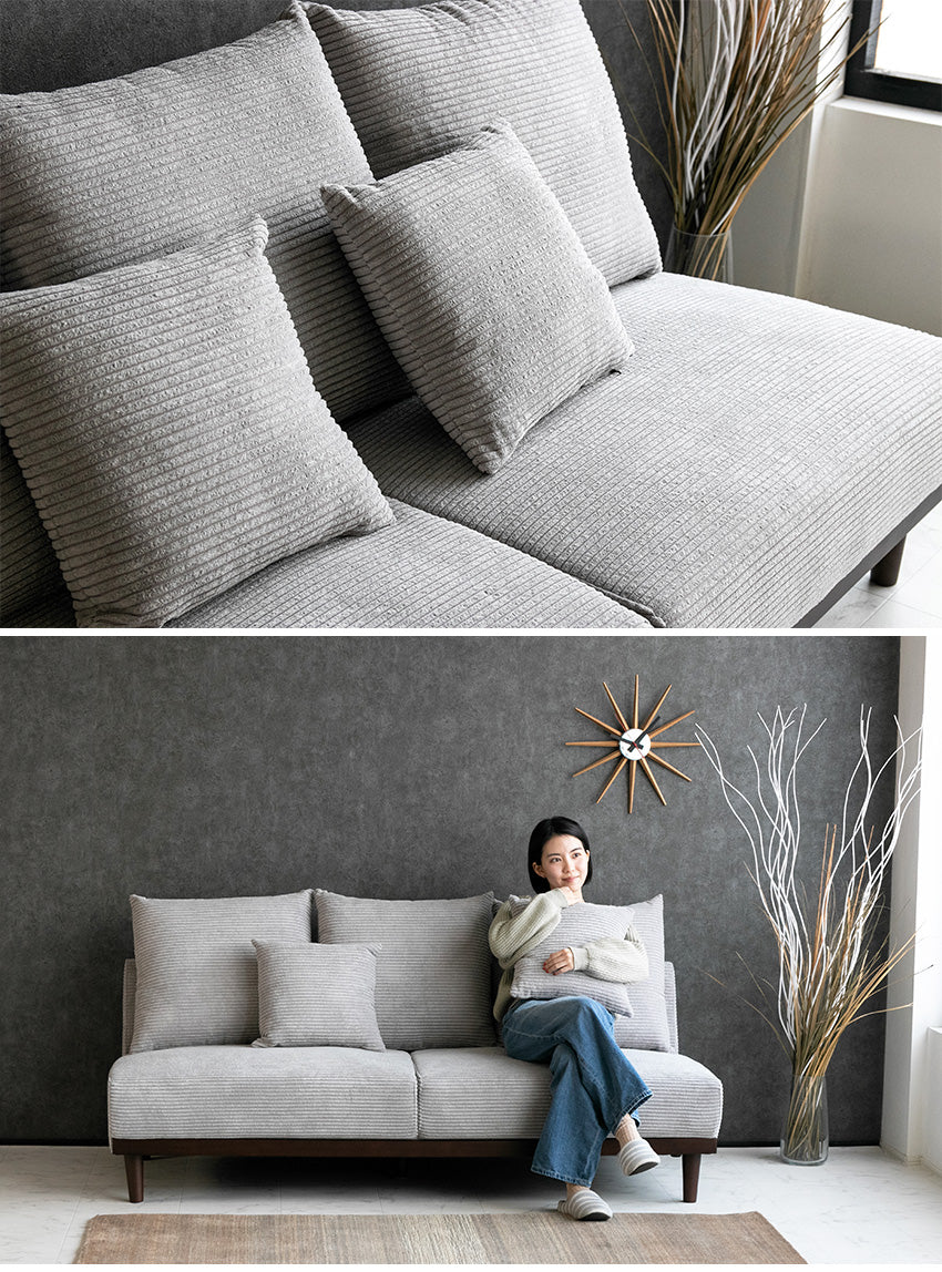 lushroom ソファ 3人掛け コーデュロイ ファブリック 木脚 カフェ