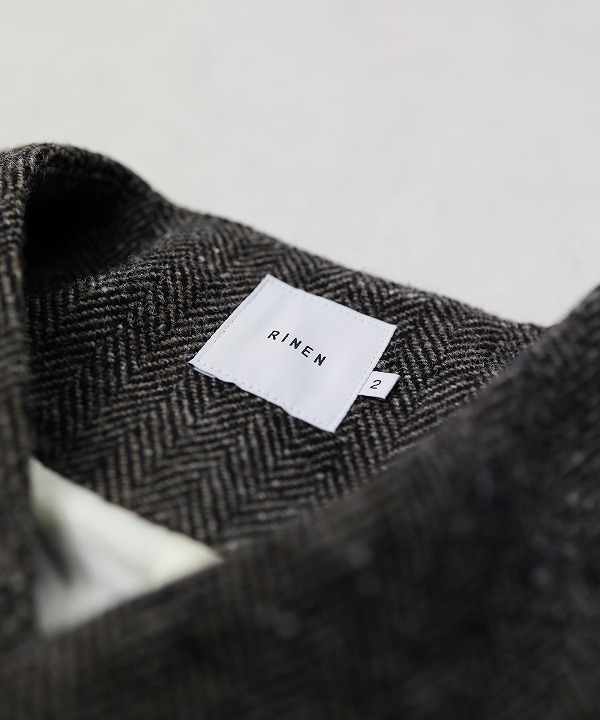 リネン/RINEN 1/6 ツウィード ヘリンボーン ラグランノーカラー
