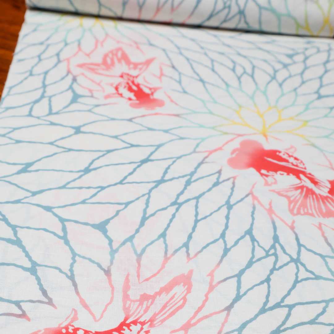 浴衣「金魚と菊」白 - 普段着きものもたはん