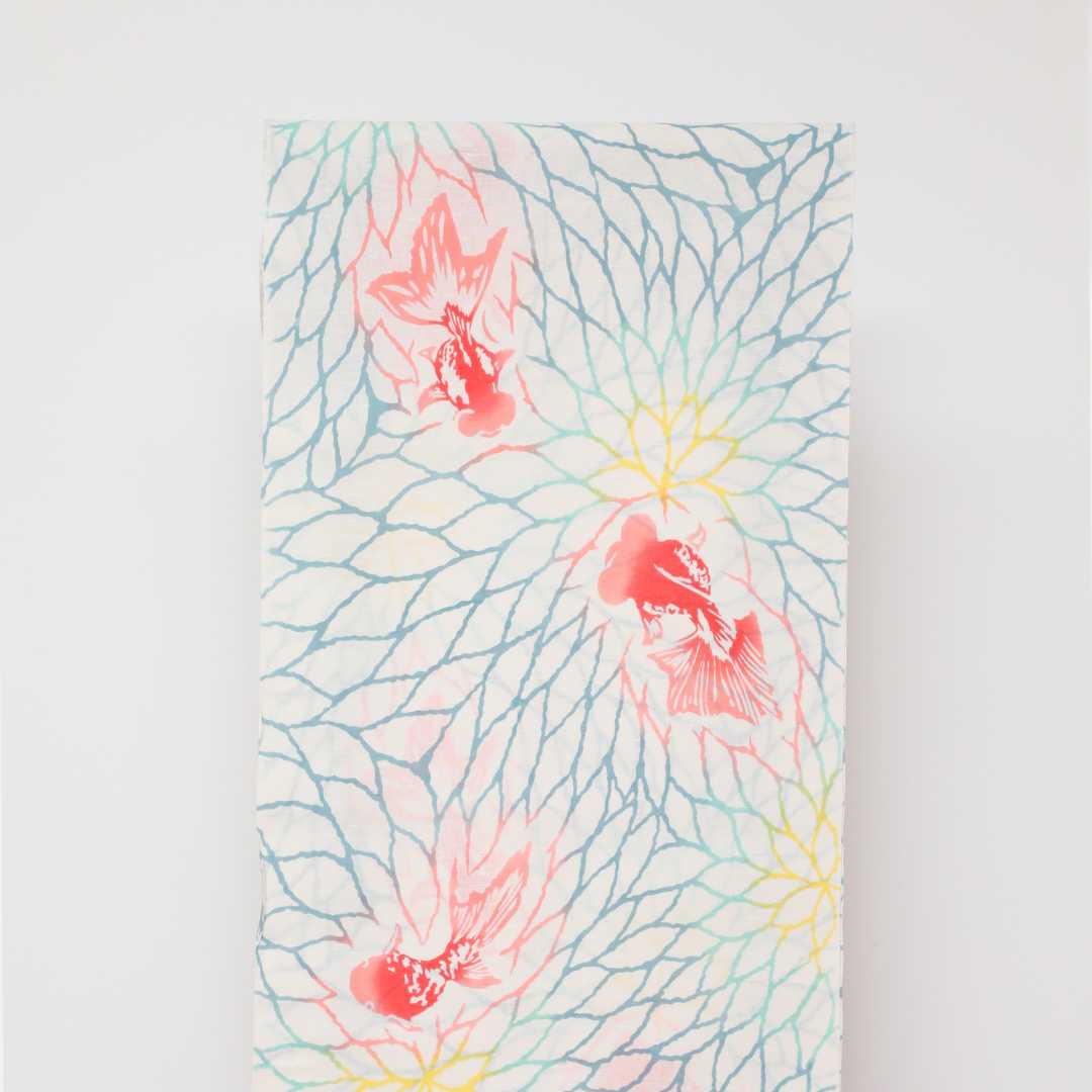 浴衣「金魚と菊」白 - 普段着きものもたはん