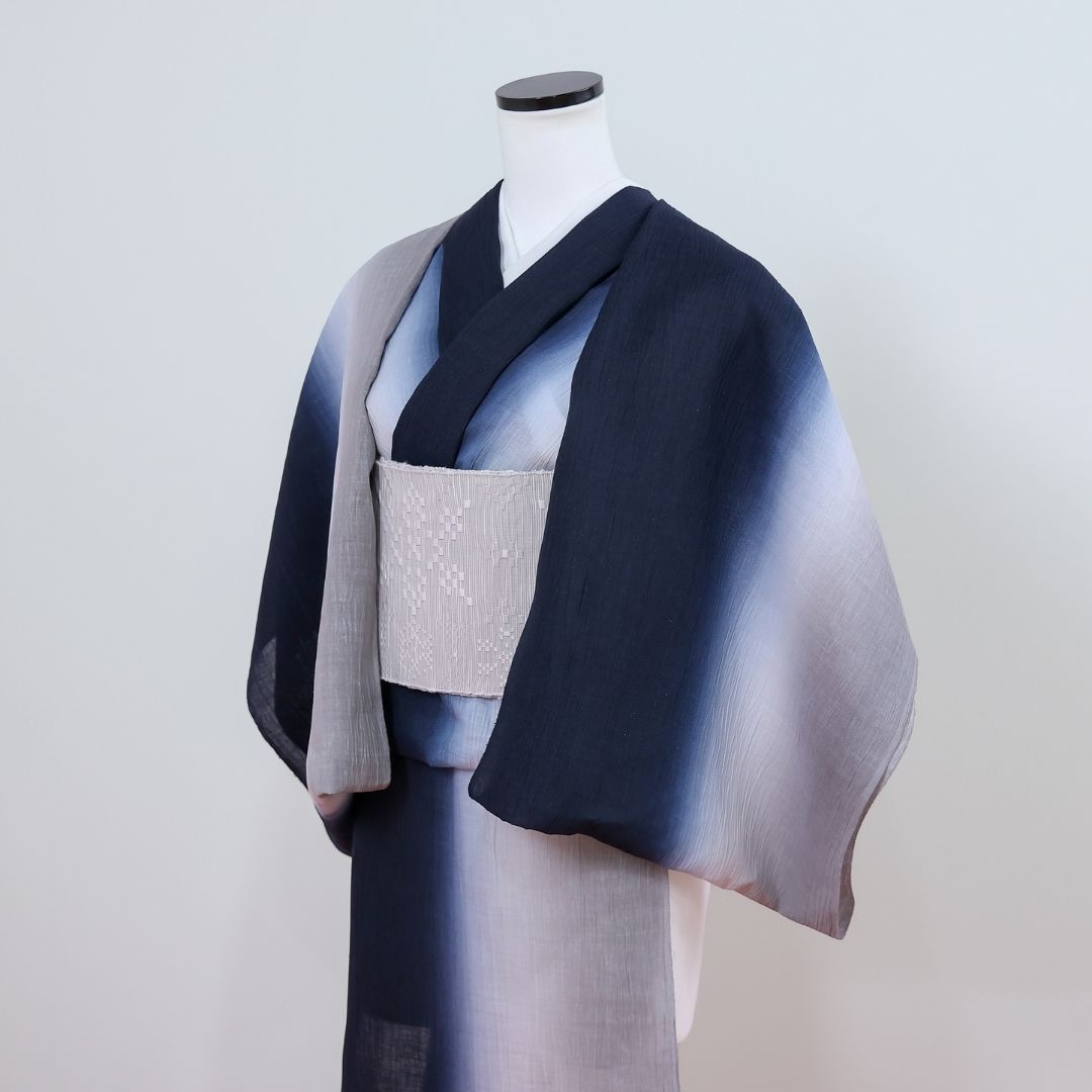 スラドキー｜近江縮｜綿麻｜濃紺×グレイ｜グラデーション着物 | 普段着