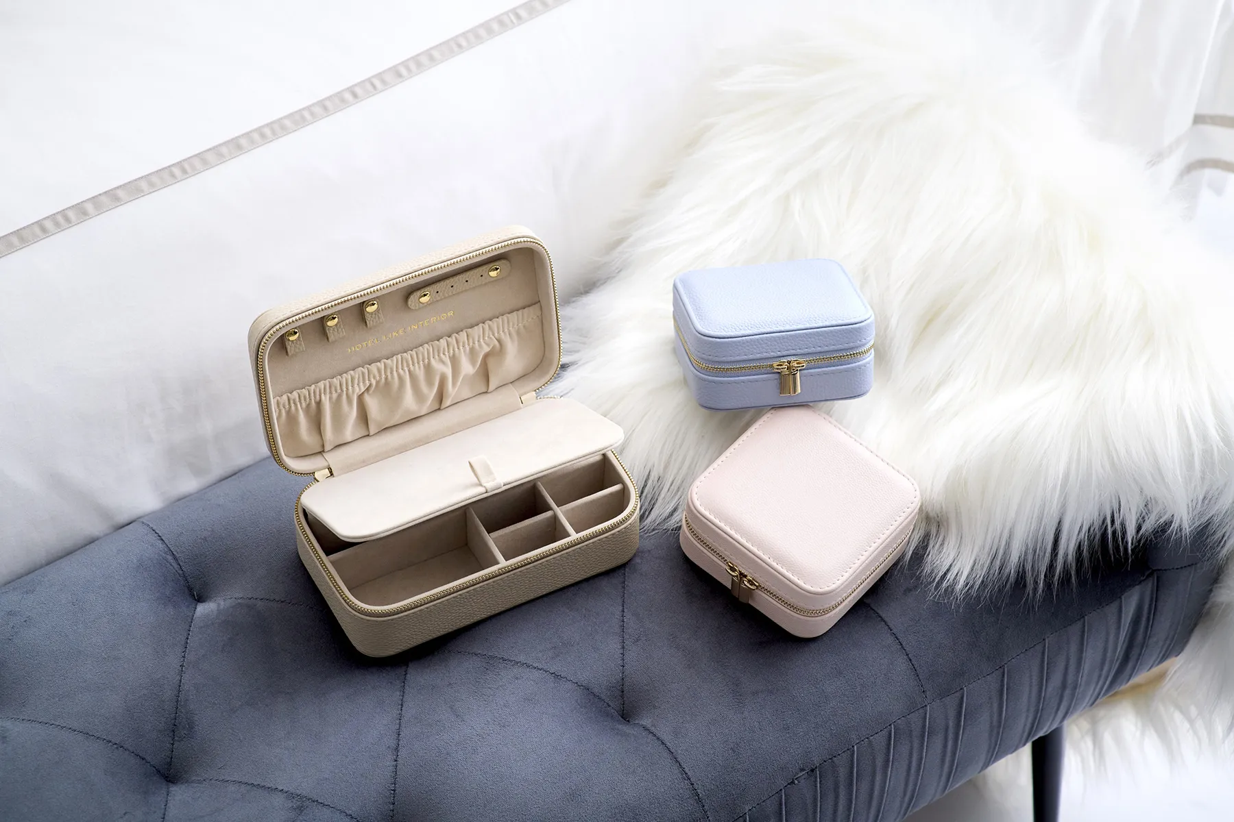 レザージュエリーケース | 本革 | 旅行用コンパクト収納