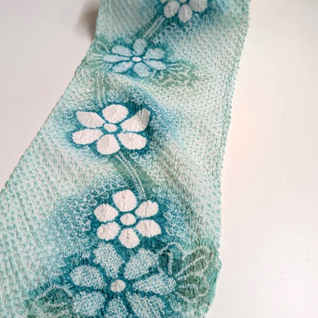 伝統工芸品 有松鳴海絞り浴衣反【水色 花模様】 [250414-arimatu-1