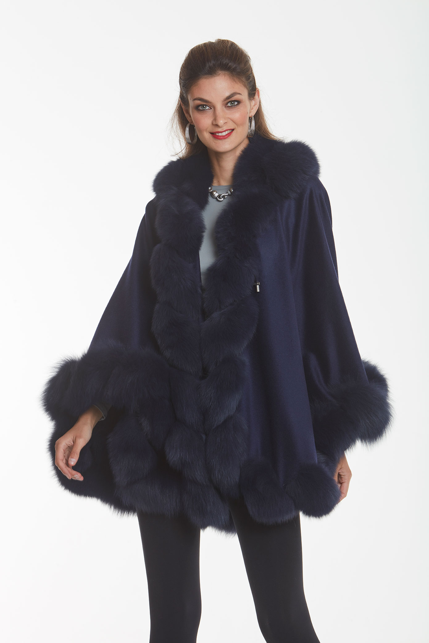 Navy Cashmere Cape – Navy Fox -Detachable Hood-Marquessa – Madison