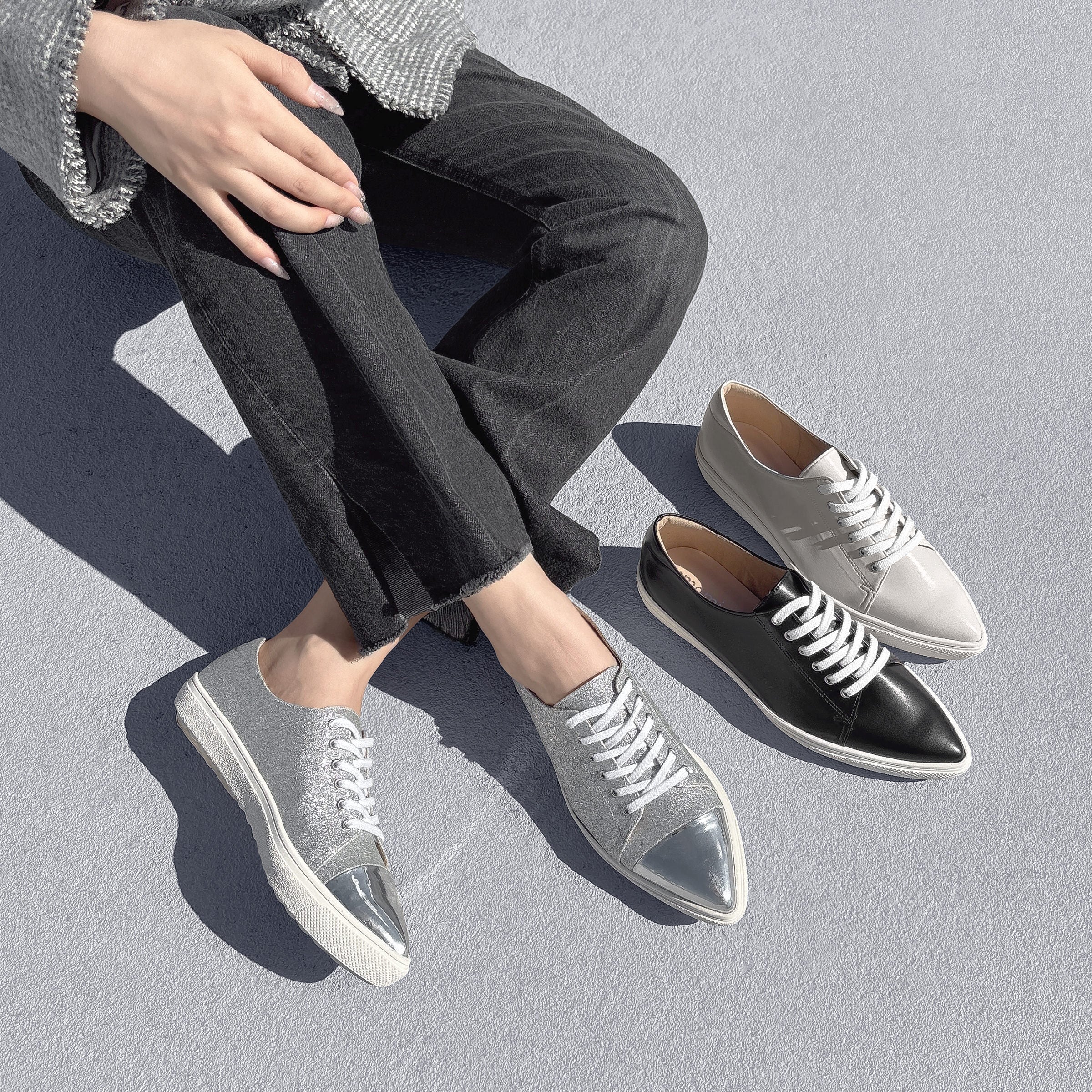 ドゥーズィエムクラス グレー ポインテッドトゥ ミュール