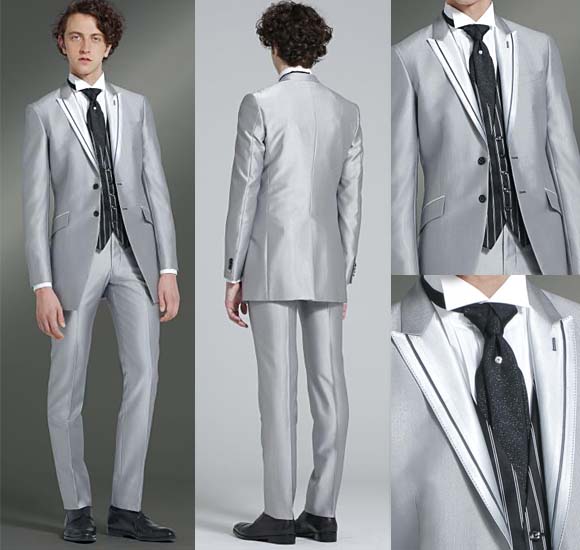 男性のお洒落さを追求したシルバーのチュニックタキシード。ブラック