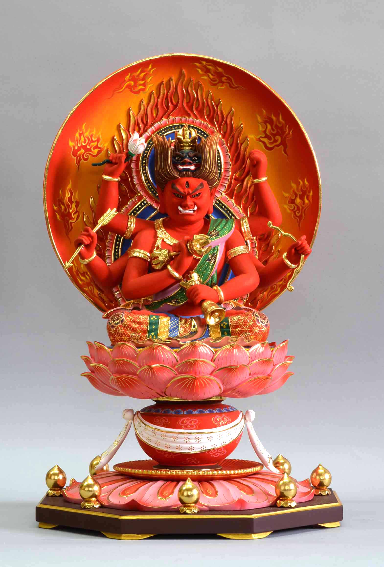 木彫仏像 愛染明王坐像 総高45cm 極彩色仕上 木彫仏像の制作・販売